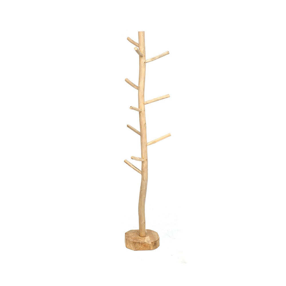 Natural teak wood coat hanger stand