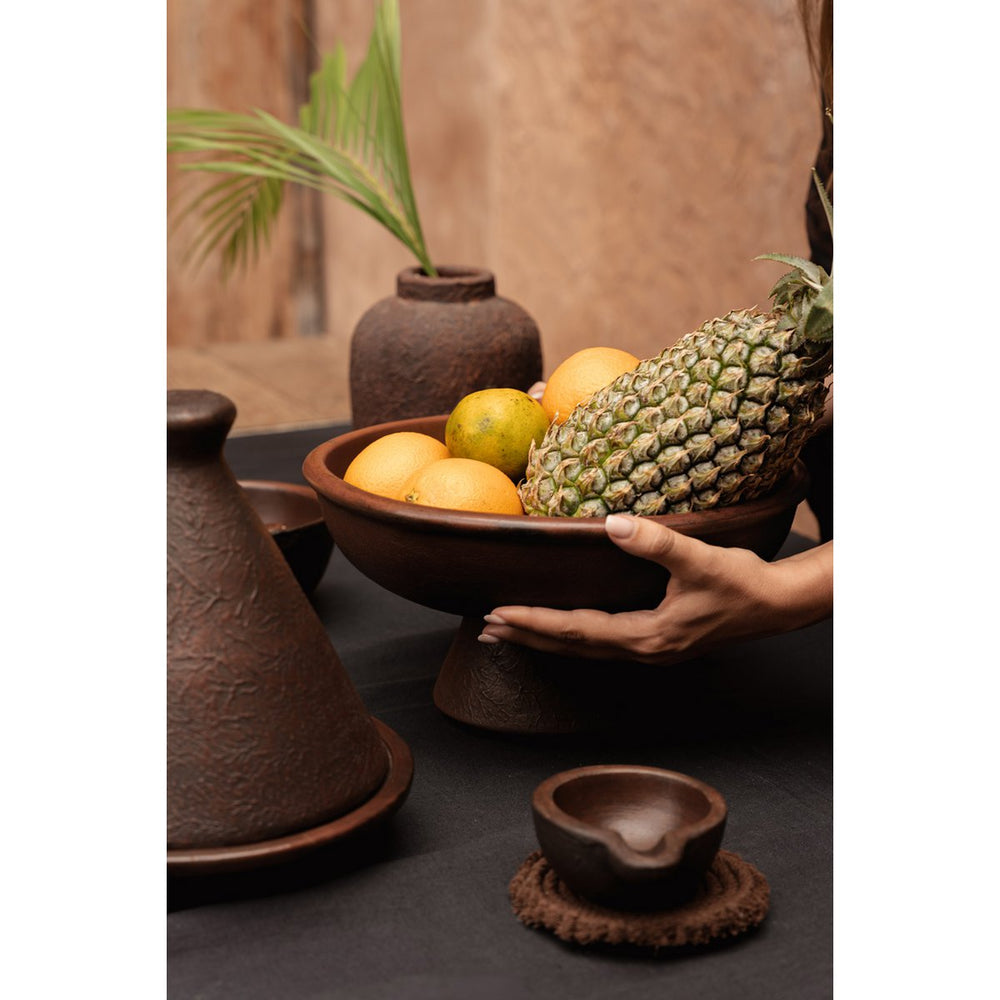 Terracotta fruit bowl on pedestal base