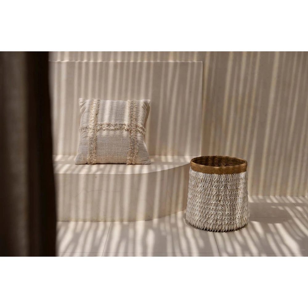 Handmade pandan basket with shell embellishments