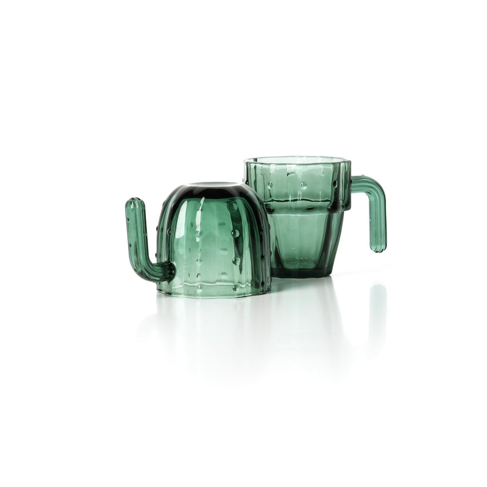 Green textured glass stacking cups and mugs set