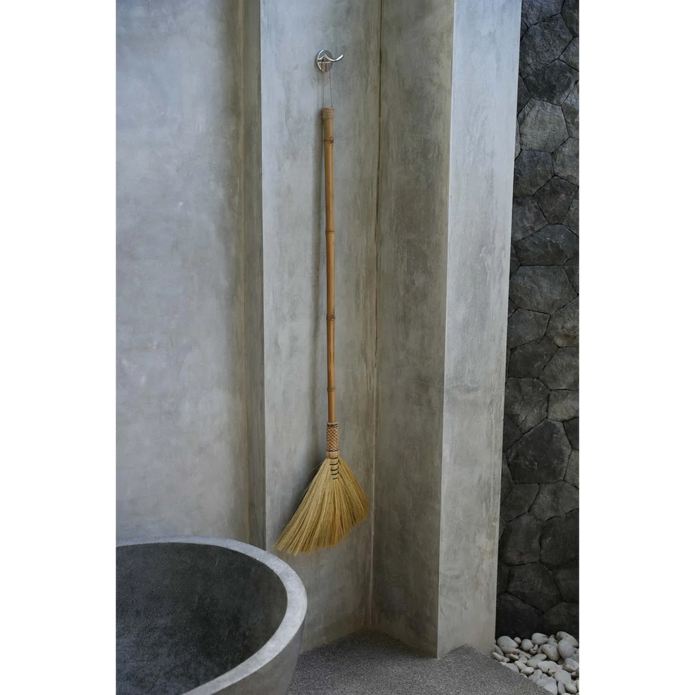 Natural grass decorative broom with tall handle