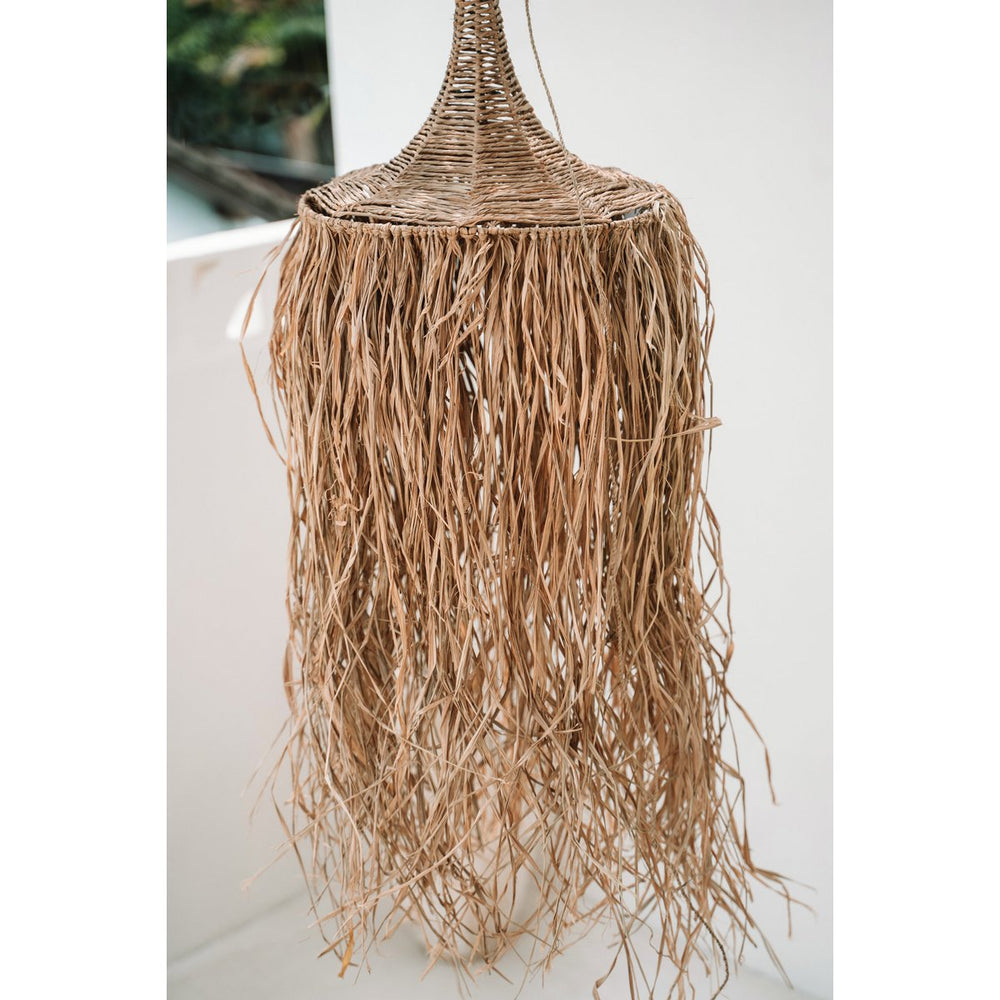 Natural woven rattan pendant lamp shade with fringes