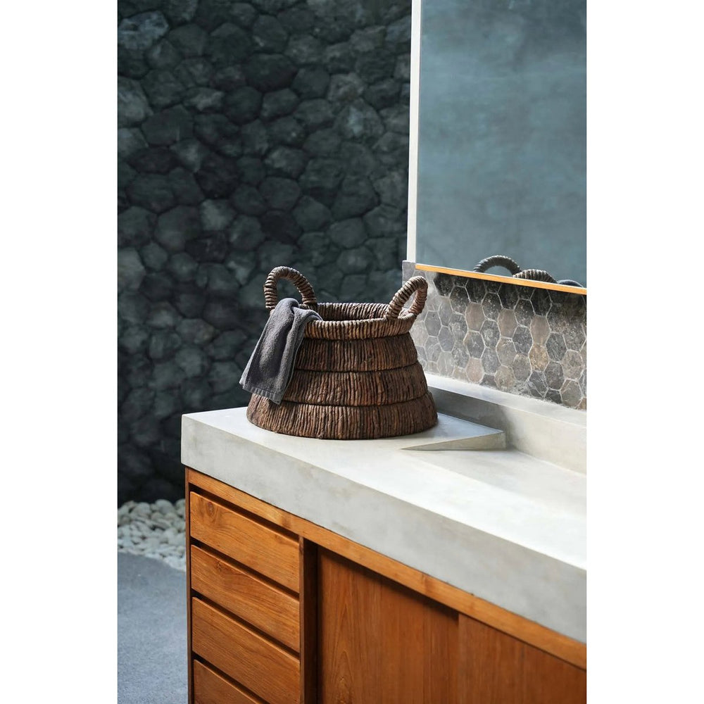 Brown woven banana leaf basket with handles