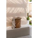 White fringed cotton throw with charcoal stripes and terracotta tassels