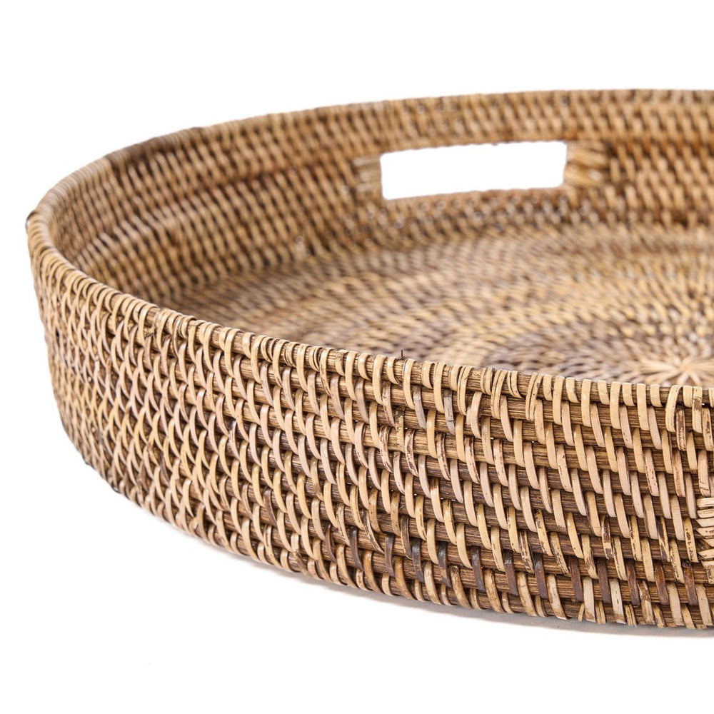 Natural brown handwoven rattan tray