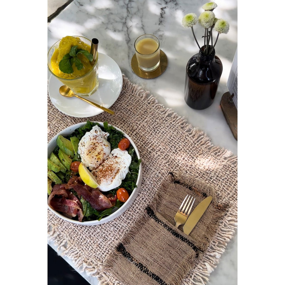 Beige and black cotton cutlery holder