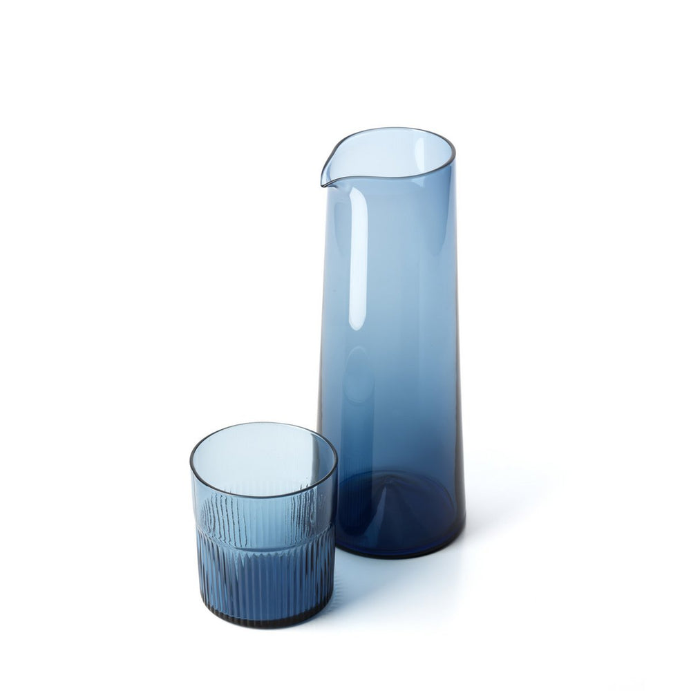 Blue glass water carafe