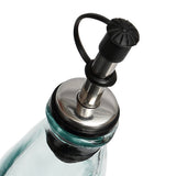 Blue recycled glass olive oil bottle with metal spout