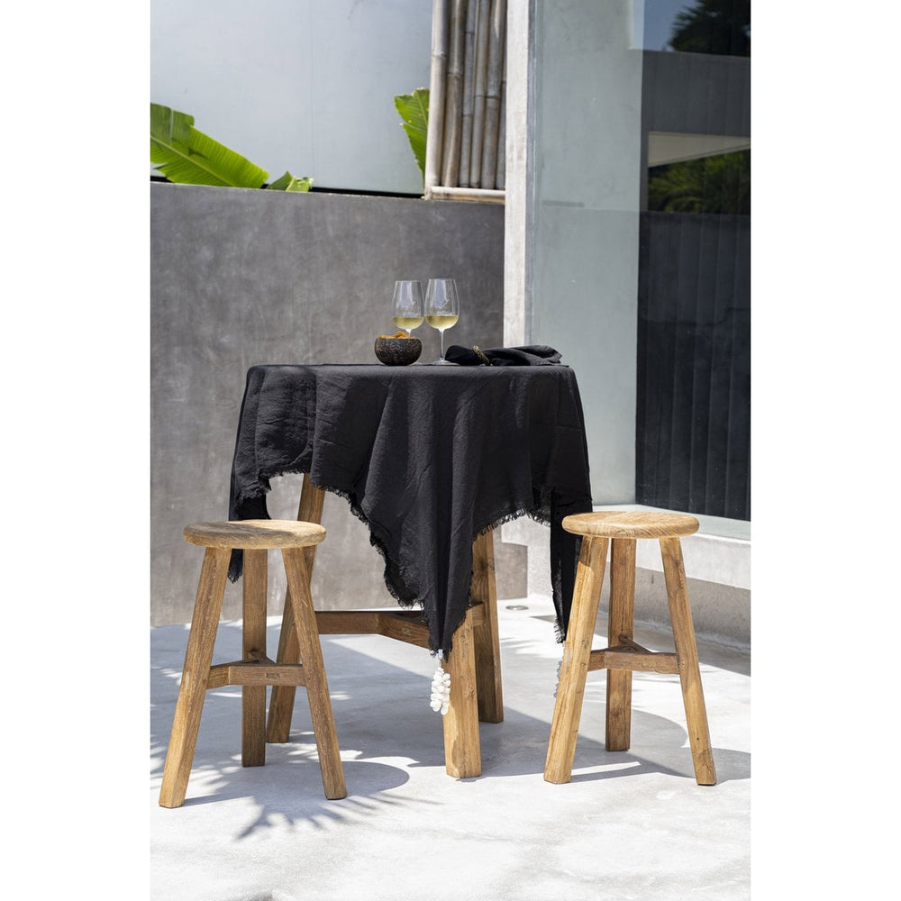Beige reclaimed teak wood outdoor bar stool