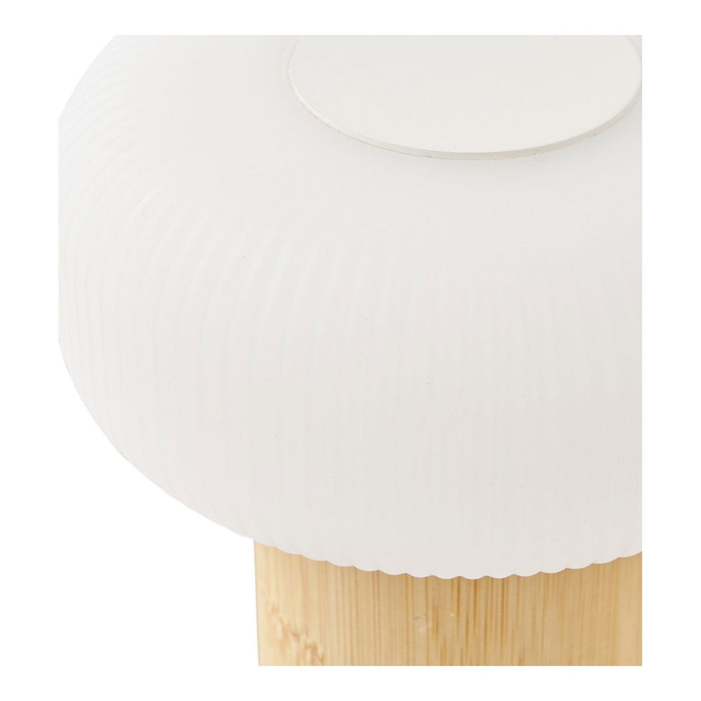 Natural bamboo and white metal rechargeable table lamp