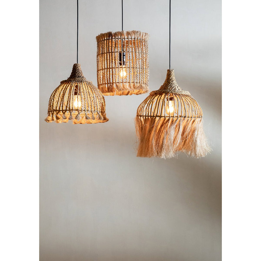 Natural abaca tassel pendant light