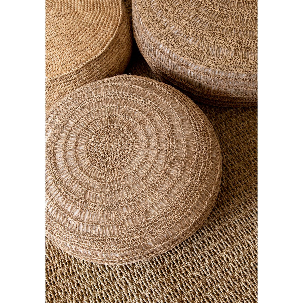 Natural woven raffia pouffe