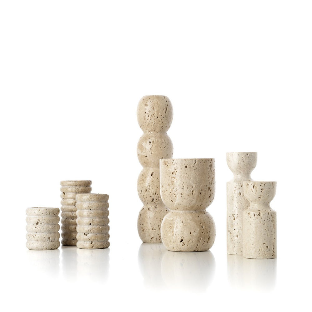 Beige travertine taper candle holder